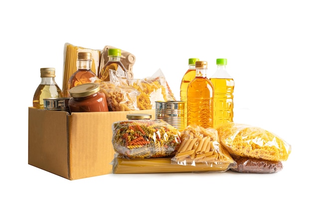Lebensmittel zur Spende Lagerung und Lieferung Diverse Lebensmittel Nudeln Speiseöl und Konserven im Karton