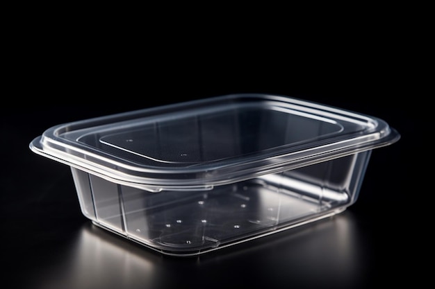 Lebensmittelbehälter aus Kunststoff auf schwarzem Hintergrund Kunststoffbehälter für Lebensmittel