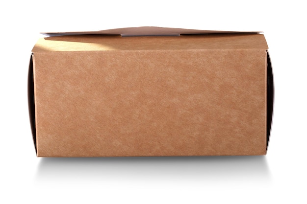 Lebensmittelbox aus braunem Papier isoliert auf weißem Hintergrund