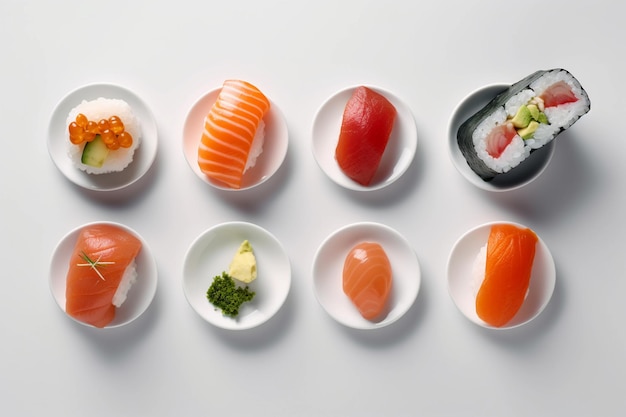 Lebensmittelfotografie Sushi Gewürze weißer Hintergrund