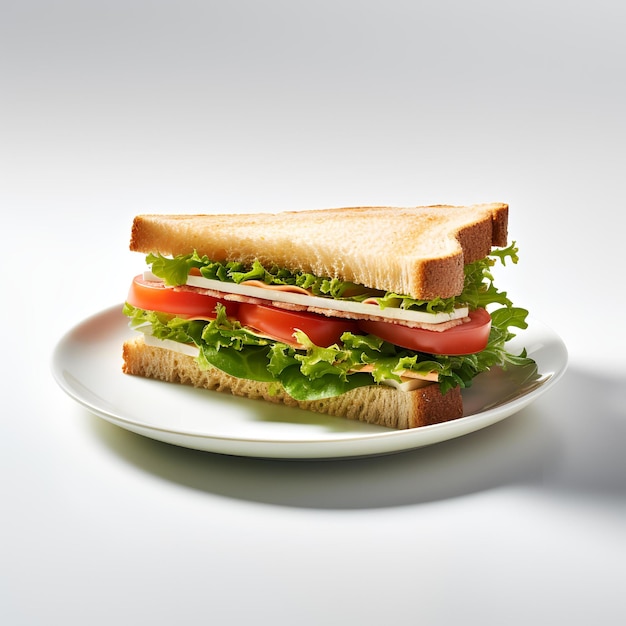 Lebensmittelfotografie von Sandwich auf Teller isoliert auf weißem Hintergrund