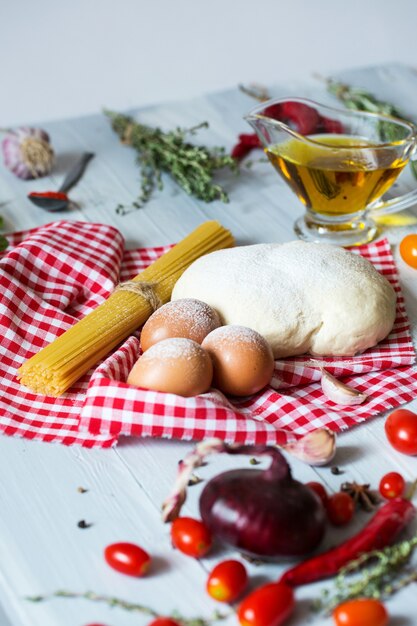 Lebensmittelhintergrund. Kochen. Konzept Kochen.