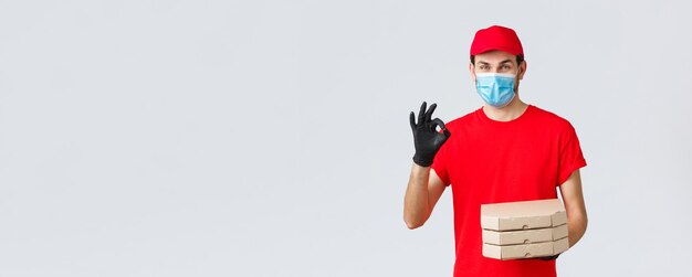 Lebensmittellieferungsanwendung kontaktloses online-lebensmitteleinkauf und covid-konzeptkurier garantieren qu ...