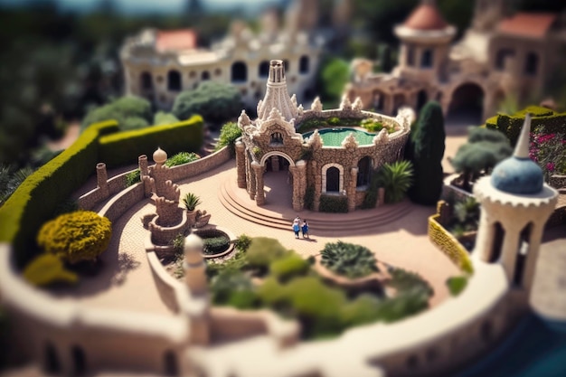 Lebhafte Aussicht auf den Park Güell in Spanien