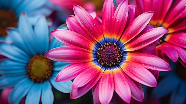 Foto lebhafte gänseblümchenblüte mit bunten blütenblättern