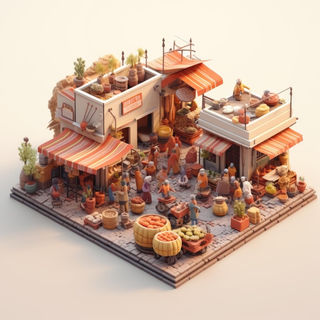 Lebhafte indische Gewürzmarkt-3D-Illustration