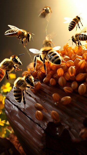 Lebhafte Luftraumbienen und Käfer kommen zusammen und bringen Leben in die Umgebung der Bienenstöcke. Vertical Mobile W