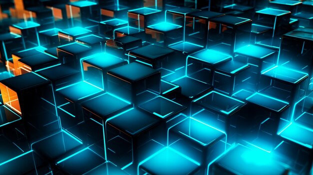 Lebhafte neonblaue und türkisfarbene Blöcke, abstrakte Hintergrundillustration, generative KI