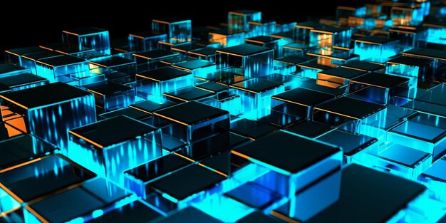 Lebhafte neonblaue und türkisfarbene Blöcke, abstrakte Hintergrundillustration, generative KI