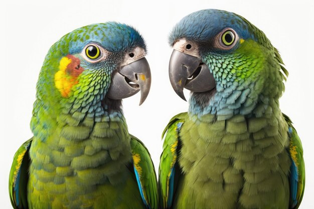 Lebhafte Papageienliebhaber in hoher Auflösung auf weißem Hintergrund