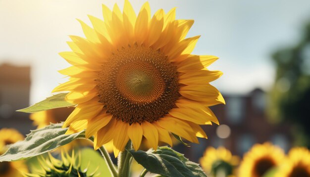 Lebhafte Sonnenblumenblüten auf der Wiese konzentrieren sich auf den Vordergrund, keine Menschen, erzeugt durch künstliche Intelligenz