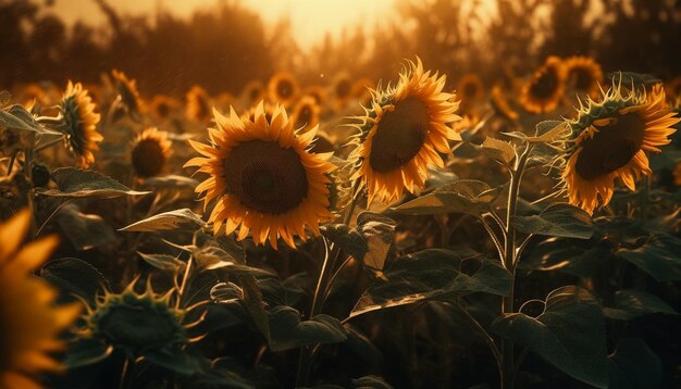 Lebhafte Sonnenblumenblüten auf einer ländlichen Wiese generativer KI