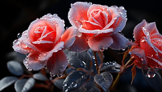 Foto lebhafte tulpenblüten im feuchten garten, liebe in der natur, erzeugt durch künstliche intelligenz