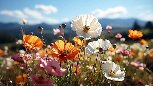 Lebhafte Wildblumenwiese in ländlicher Umgebung