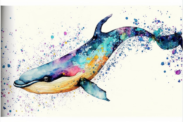 Foto lebhafter bunter delfinwal in aquarell-spritzermalerei