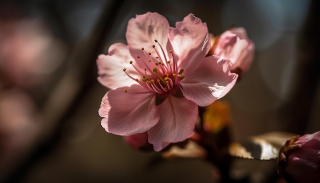 Lebhafter Kirschblütenstrauß in voller Blüte im Freien, generiert von KI