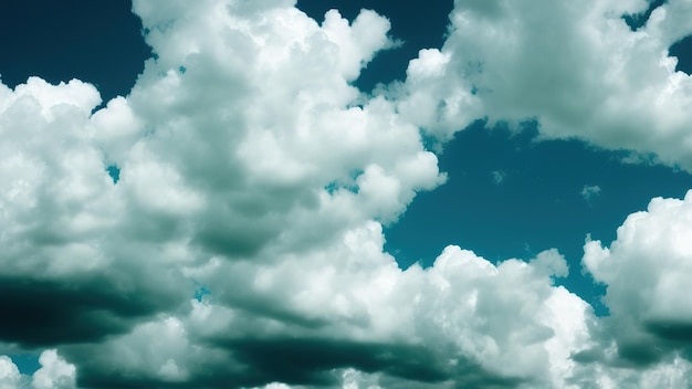 Lebhafter klarer blauer Himmel mit geschwollenen Wolken und einem abstrakten Hintergrund