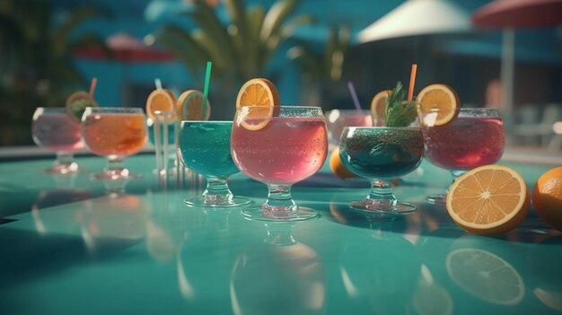 Foto lebhaftes rendezvous am pool entdecken sie eine lebhafte atmosphäre und genießen sie erfrischende cocktails am pool