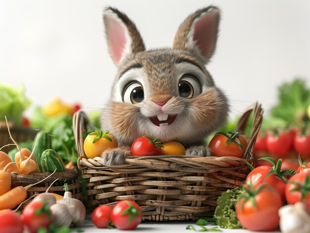 Lebre con una canasta de verduras tienda de comestibles foto de alta calidad generada por Ai