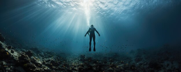 Foto lección de buceo en aguas abiertas buzo antes de sumergirse en el océano con ia generativa