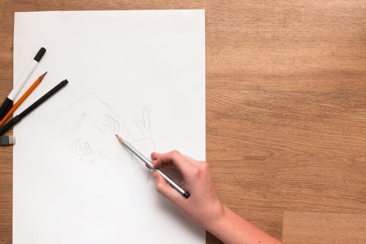 Foto lección de dibujo plano laico