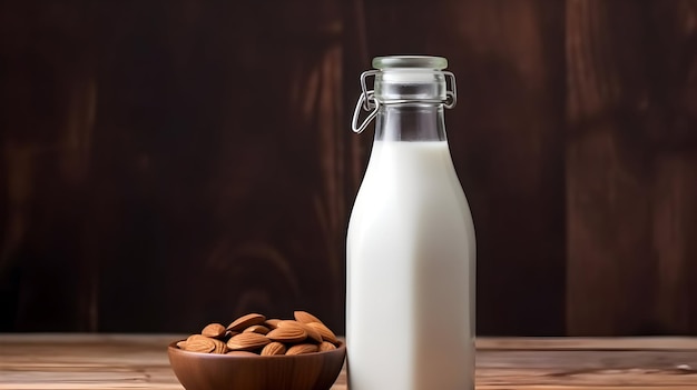 Foto leche de almendra y semillas de almendra