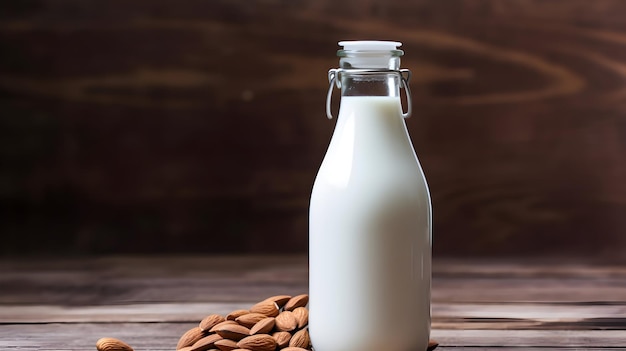 Foto leche de almendra y semillas de almendra