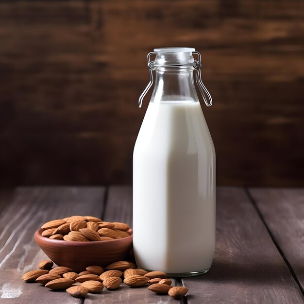 Foto leche de almendras con almendras