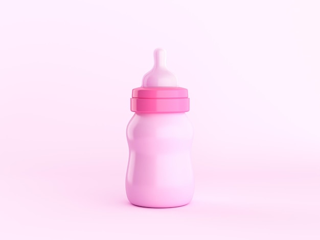 Foto leche de biberón rosa sobre fondo rosa pastel representación 3d