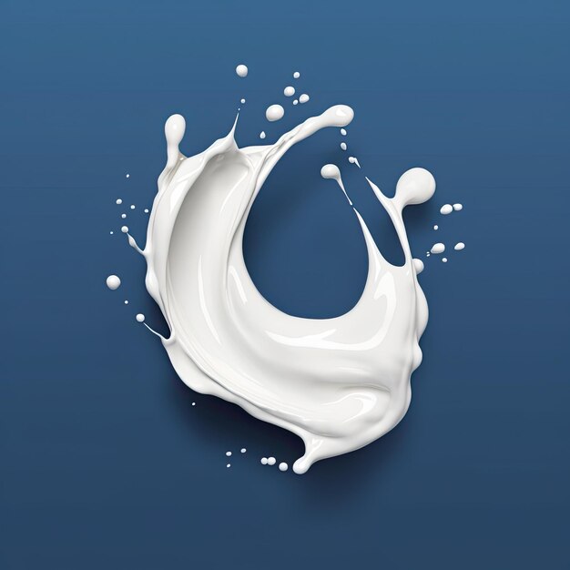 Foto la leche blanca en forma de espiral cae sobre un fondo azul