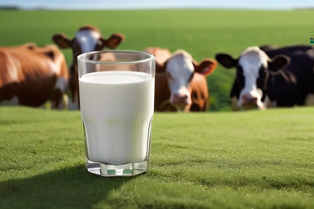 La leche cayendo con salpicaduras aisladas en el fondo bokeh con vacas