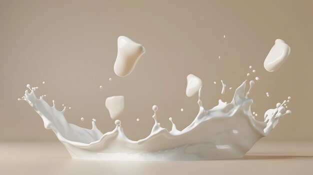 Leche flotante y salpicaduras de yogur en una escena de estudio abstracta
