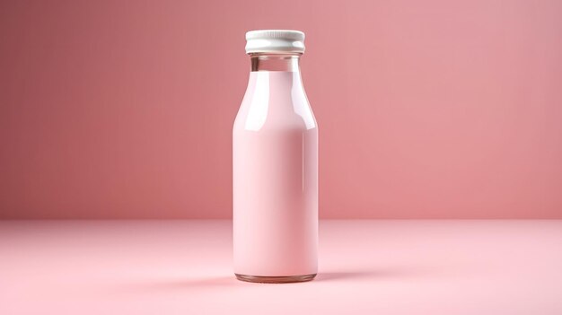 Leche de fresa sobre un fondo rosado