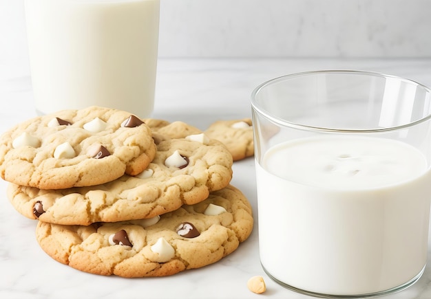 Leche y galletas en la mesa.