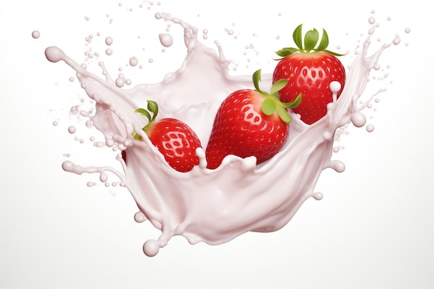 Leche o yogur salpicado con fresas frescura deleite IA generativa