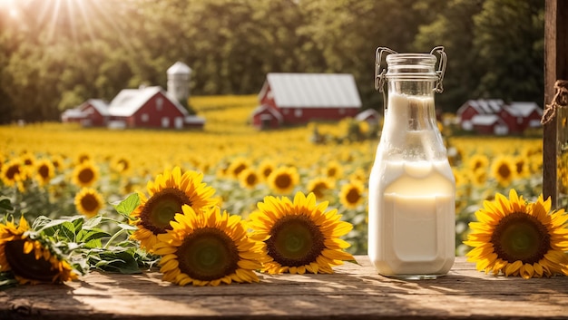 Leche de vaca de granja natural al aire libre flores