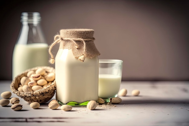 Leche vegana de pistacho en botella