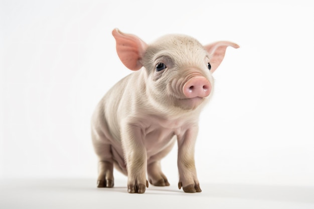 Un lechón está parado sobre un fondo blanco.