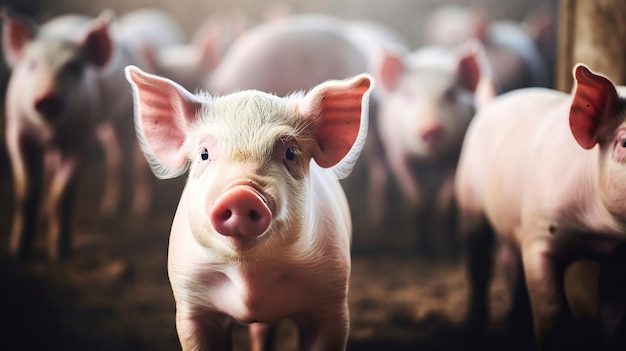 Lechón con orejas rosadas en una granja de cerdos para criar cerdos