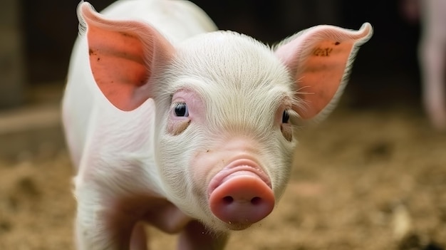 Lechón con orejas rosadas en una granja de cerdos para criar cerdos