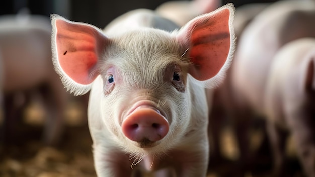 Lechón con orejas rosadas en una granja de cerdos para criar cerdos