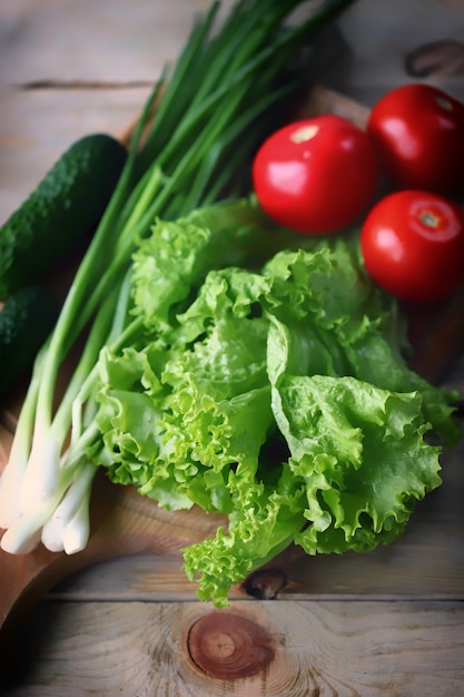 Lechuga cebollas verdes tomates pepinos