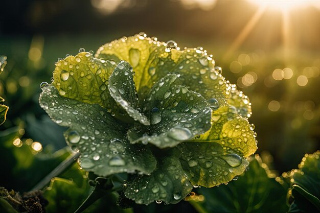 La lechuga exuberante brilla al sol rodeada de hojas verdes exuberantes IA generativa