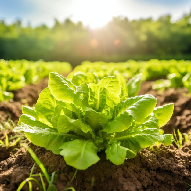 Lechuga fresca en el campo Cultivo de verduras IA generativa