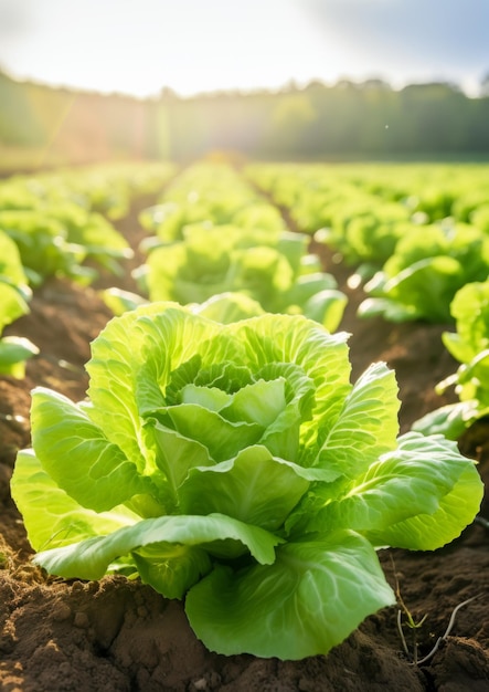 Lechuga fresca en el campo Cultivo de verduras IA generativa