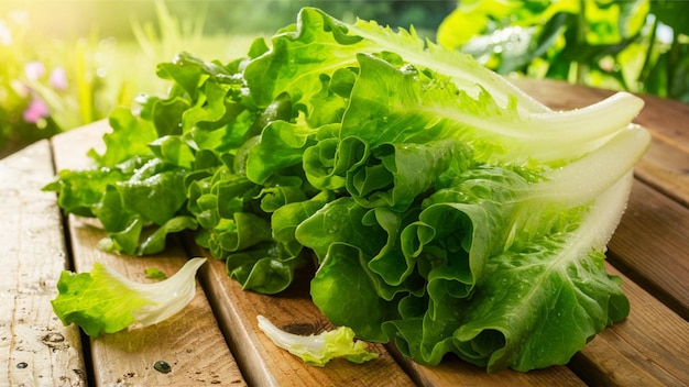 lechuga en una mesa con un spray de agua