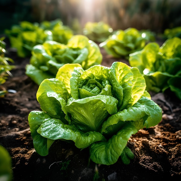 Lechuga que crece en el jardín