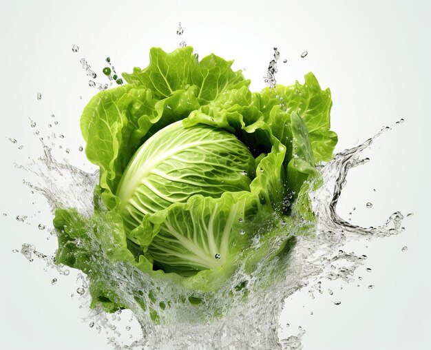 Lechuga con salpicaduras de agua aisladas en el fondo