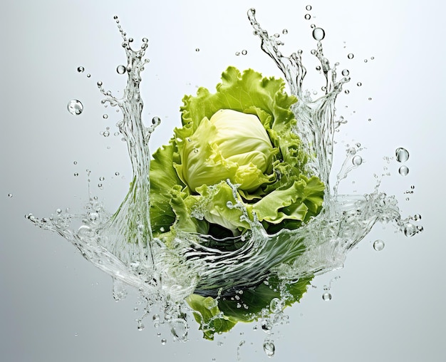 Lechuga con salpicaduras de agua aisladas en el fondo