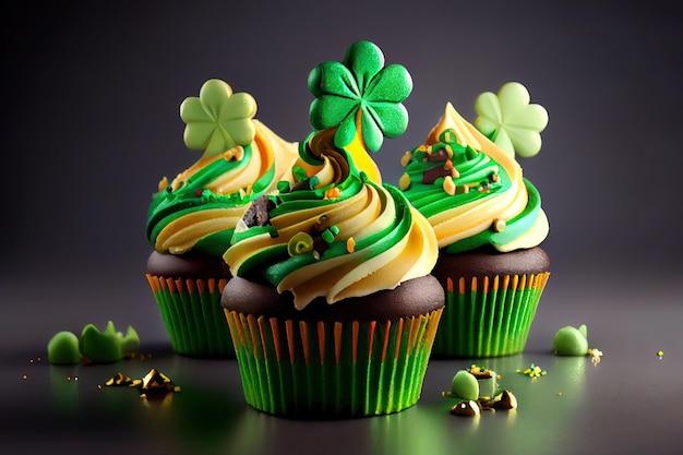 Lecker dekorierte Cupcakes auf Leuchttisch St. Patrick39s Day Feier realistisch Generative Ai